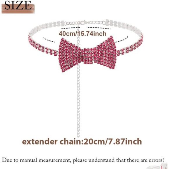 Women's Pink Rhinestone Bowtie Choker Necklace – Glamorous Adjustable Statement - Picture 5 of 8